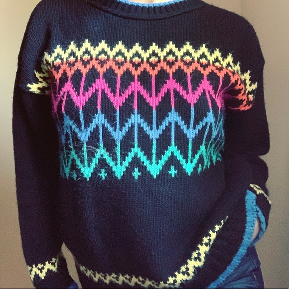 Vintage Sweaters - Vintage chunky rainbow crew neck sweater